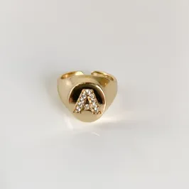 Anel Ajustável Dedinho Cravejado Letra A Folheado a Ouro 18k