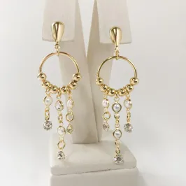 Brinco com Pérolas e Bolinhas Folheado a Ouro 18k