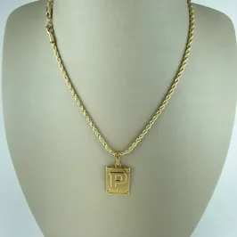 Colar Cordão Baiano com Pingente Letra P Folheado a Ouro 18k