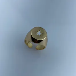 Anel Ajustável Mindinho Estrela Vazada Folheado a Ouro 18k