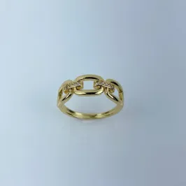 Anel Design de Corrente em Zircônia Folheado a Ouro 18k