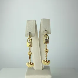 Brinco de Argolinha com Cadeado, Coração e Chave Folheado a Ouro 18k