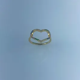 Anel Design de Coração Cravejado com Zircônias Coloridas Folheado a Ouro 18k