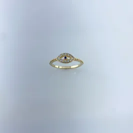 Anel Olho Grego Vazado Cravejado em Zircônias Folheado a Ouro 18k