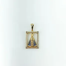 Pingente Nsa Sra Manto Azul em Zircônias Folheado a Ouro 18k