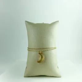 Pulseira Dupla com Pingente De Meia Lua Folheado a Ouro 18k