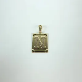 Pingente Placa Letra N Folheado a OUro 18k