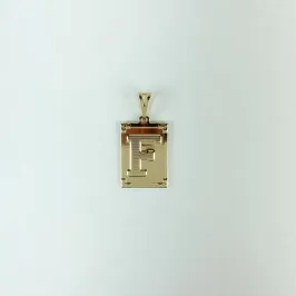 Pingente Placa Letra F Folheado a Ouro 18k