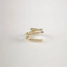 Anel Três Fios em Zircônias Folheado a Ouro 18k