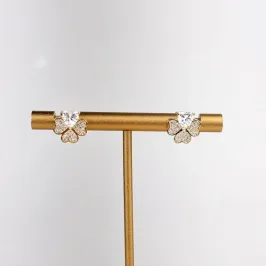 Brinco Trevo e Coração em Zircônia Folheado a Ouro 18k