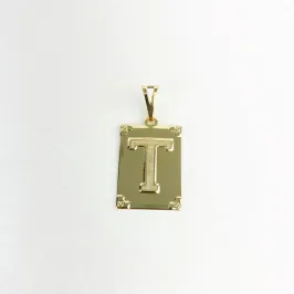Pingente Placa Letra T Folheado a Ouro 18k