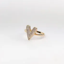 Anel Coração Cravejado em Zircônias Folheado a Ouro 18k