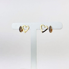 Brinco Duo Argola e Coração em Zircônias Folheado a Ouro 18k