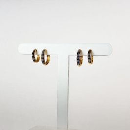 Brinco Duo Argolas Azuis em Zircônias Folheado a Ouro 18k