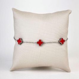 Pulseira Trevo Vermelho em Aço Inox 316L Dourado