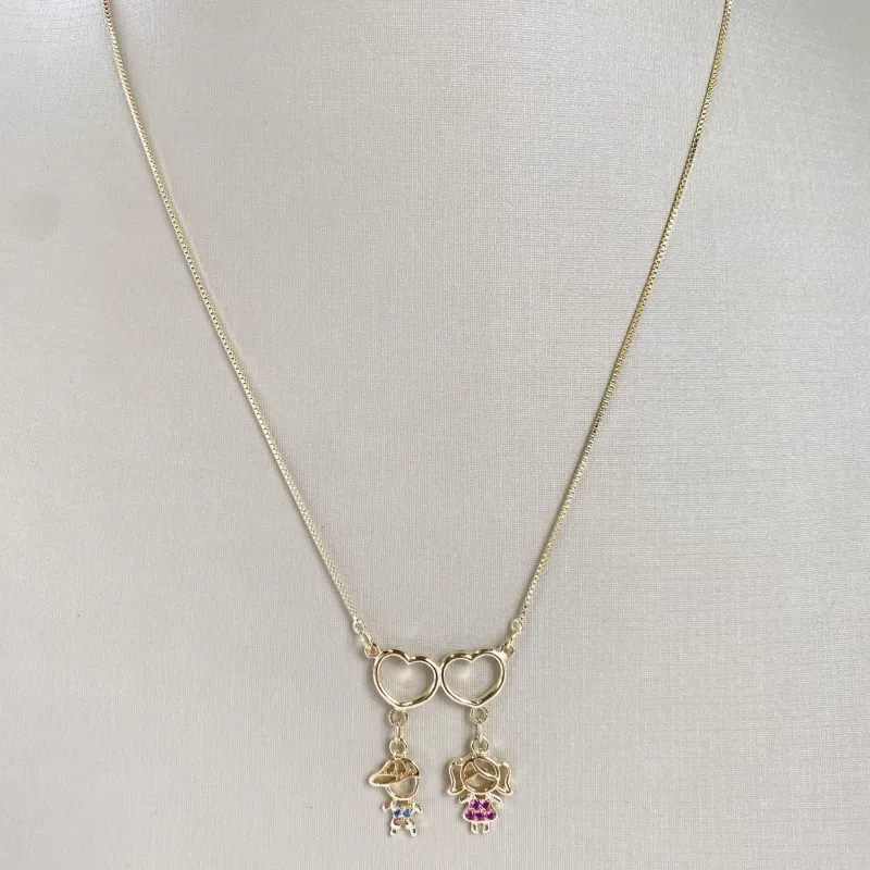 Colar Casal com Corações Folheado a Ouro 18k