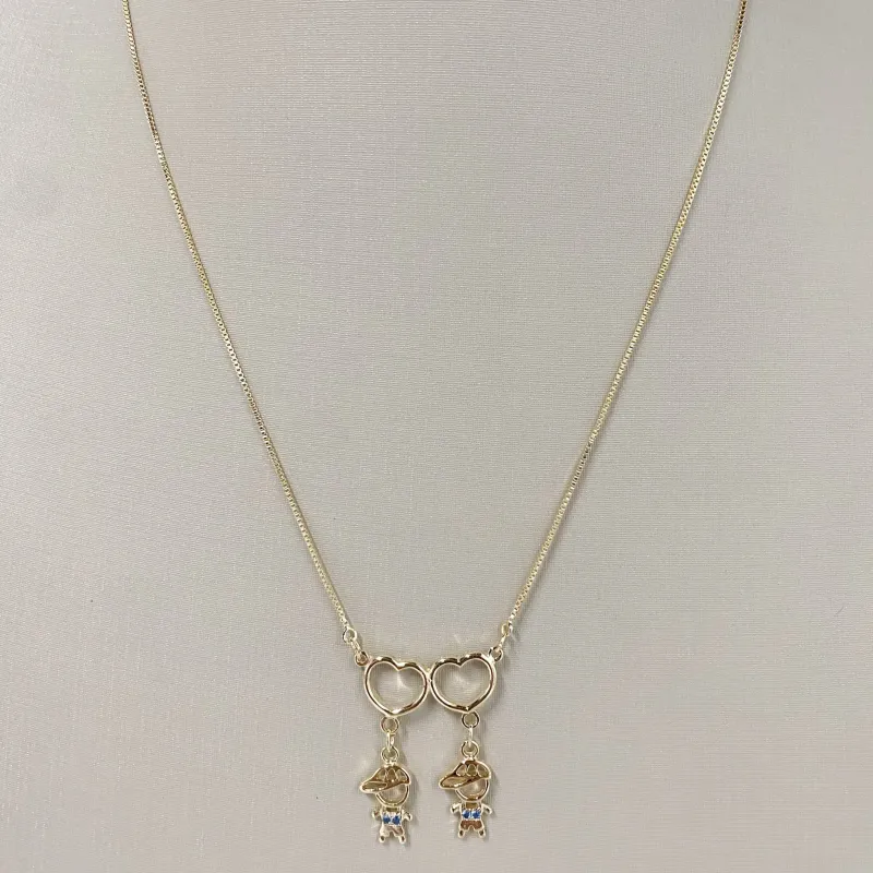Colar Veneziana com Dois Meninos com Coração Folheado a Ouro 18k