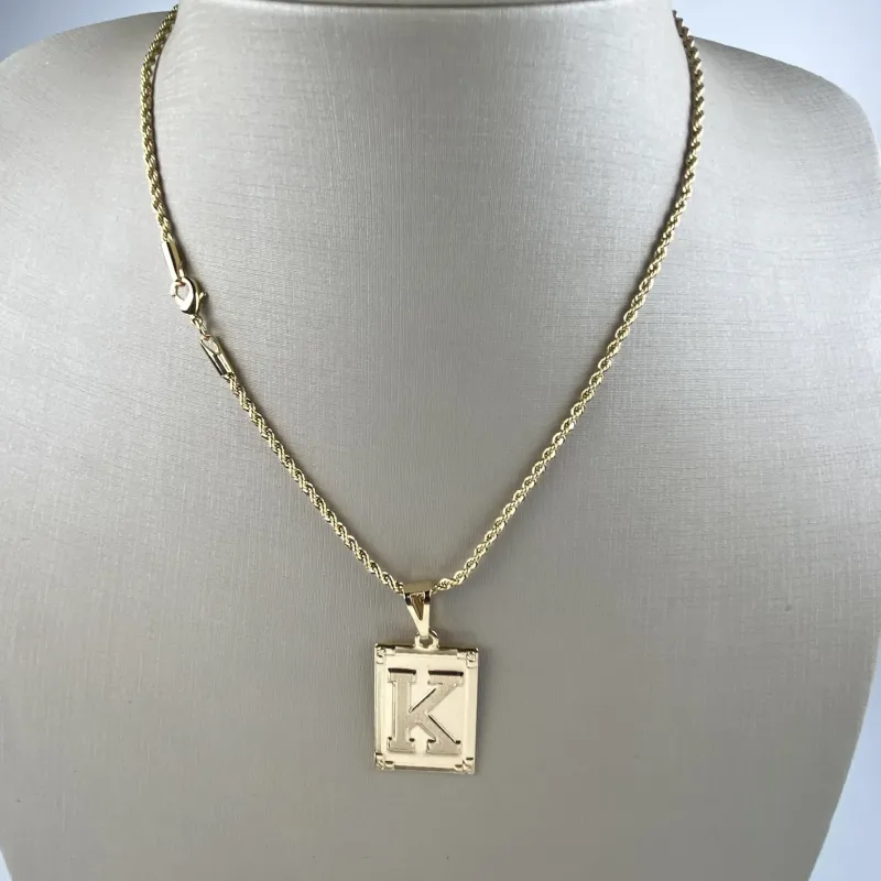 Colar Cordão Baiano com Pingente de Letra K Folheado a Ouro 18k