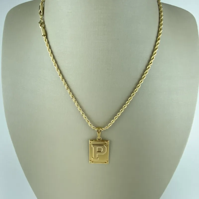 Colar Cordão Baiano com Pingente Letra P Folheado a Ouro 18k