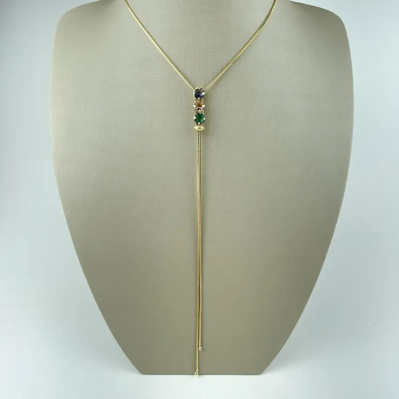 Colar Regulável com Zircônias Coloridas Folheado a Ouro 18k