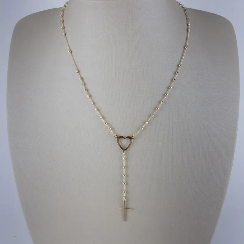 Colar Terço com Coração Folheado a Ouro 18k