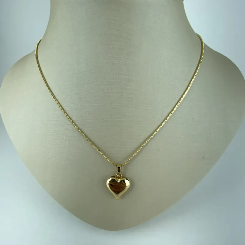 Colar Veneziana com Pingente de Coração Folheada a Ouro 18k