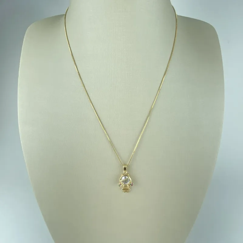 Colar Veneziana com Pingente de Menina Folheado a Ouro 18k