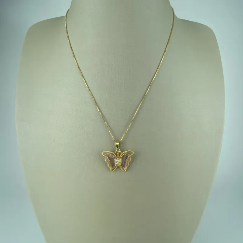 Colar Veneziana com Pingente Design de Borboleta Folheado a Ouro 18k