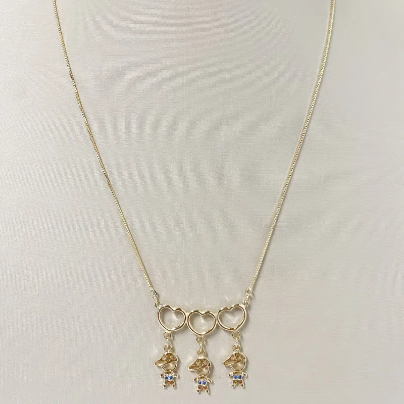 Colar Veneziana Três Meninos com Coração Folheado a Ouro 18k