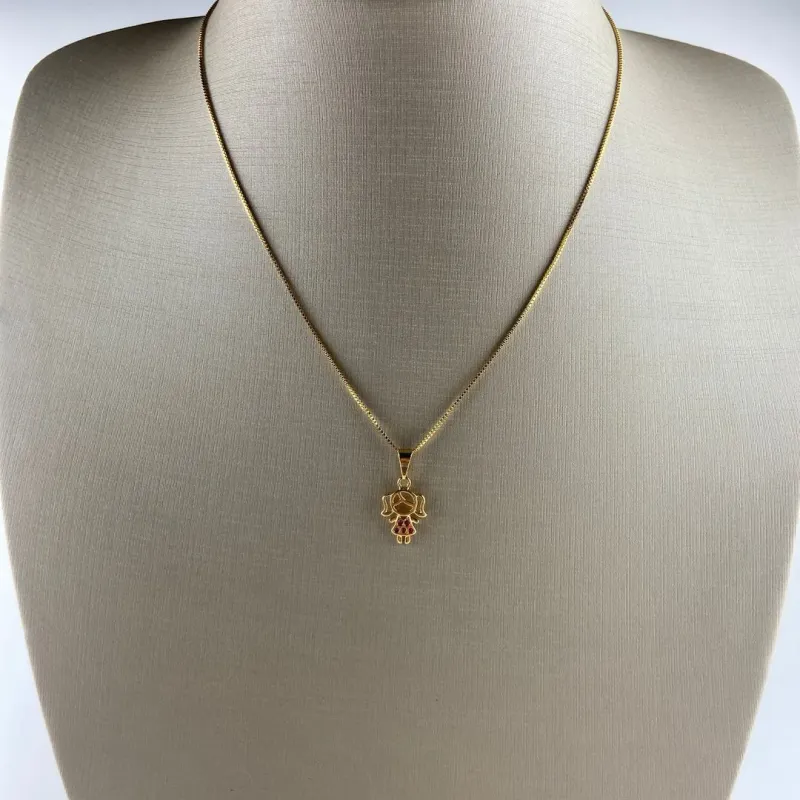Colar Veneziana com Pingente Menina Folheado a Ouro 18k