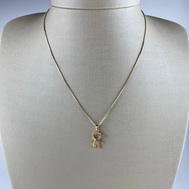 Colar Veneziana com Pingente Menino Folheada a Ouro 18k