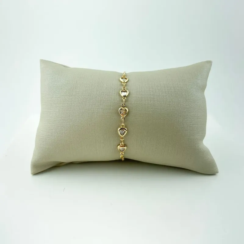 Pulseira com Elos Design de Corações Folheado a Ouro 18k