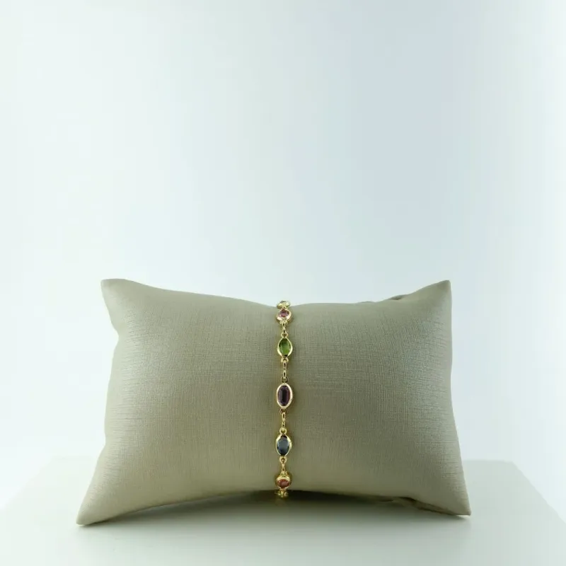 Pulseira com Zircônias Coloridas Folheada a Ouro 18k