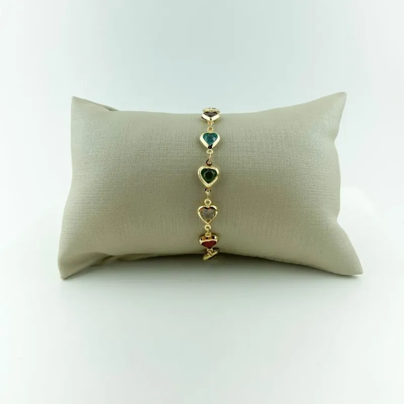 Pulseira de Corações Coloridos  Folheado a Ouro 18k