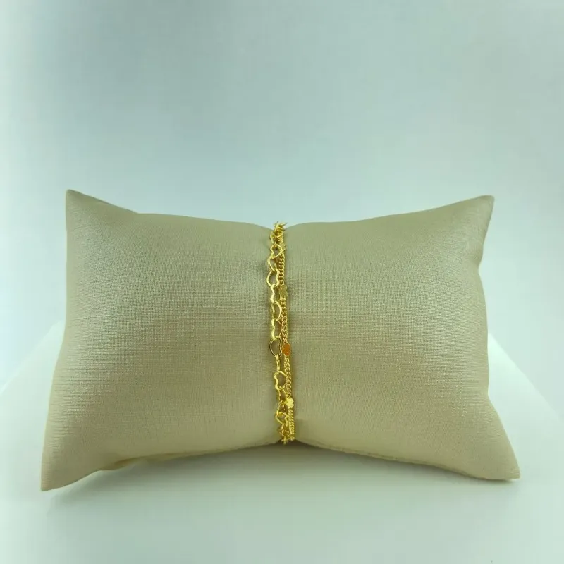 Pulseira Dupla com Corações Folheada a Ouro 18k