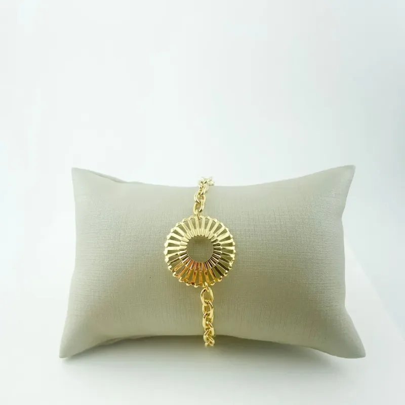 Pulseira Elo Português com Girassol Folheado a Ouro 18k