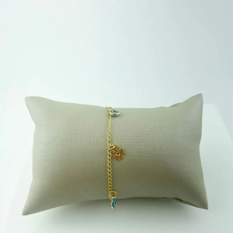 Pulseira Olho Grego e Trevo da Sorte Folheado a Ouro 18k
