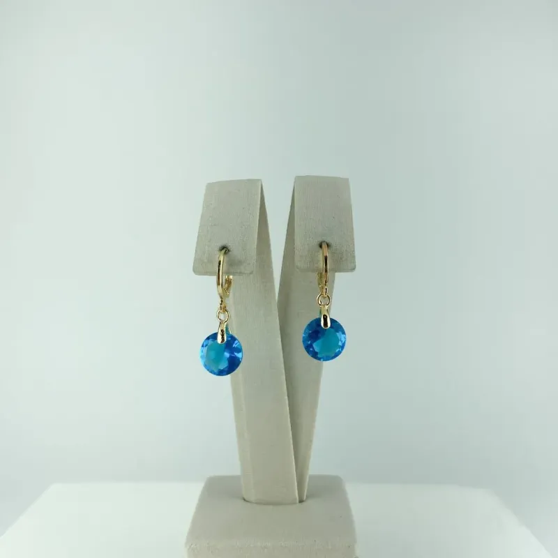 Brinco Argola com Ponto de Luz Azul Folheado a Ouro 18k