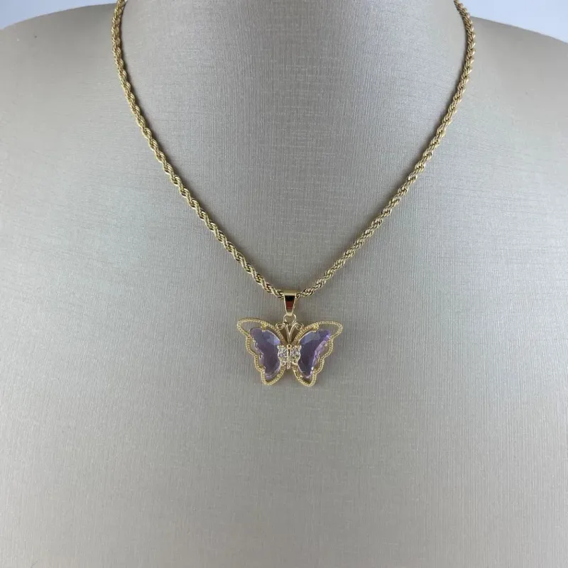 Colar Cordão Baiano com Pingente Borboleta Folheado a Ouro 18k