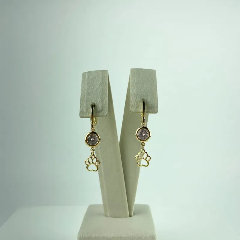 Brinco de Argolinha com Zircônia e Patinha de Pet Folheado a Ouro 18k