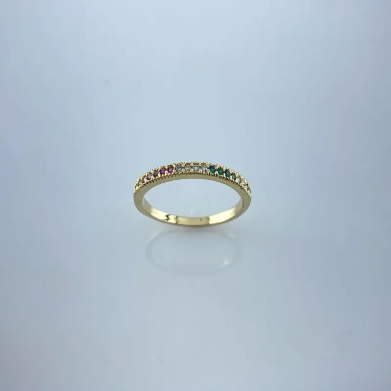 Anel Aparador com Zircônias Coloridas Folheado a Ouro 18k