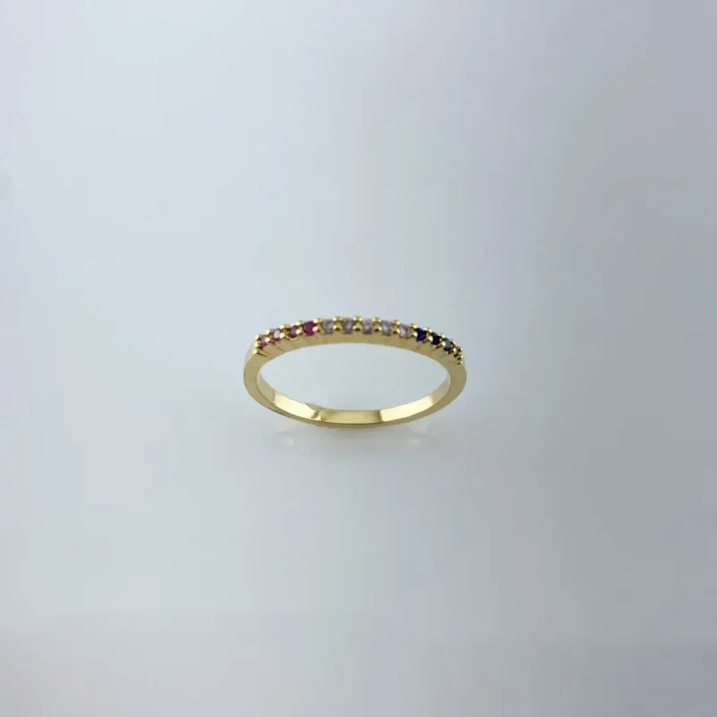 Anel Aparador com Zircônias Coloridas Folheada a Ouro 18k