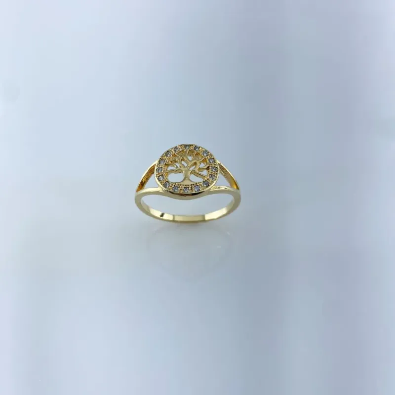 Anel Árvore da Vida com Microzircônias Folheado a Ouro 18k