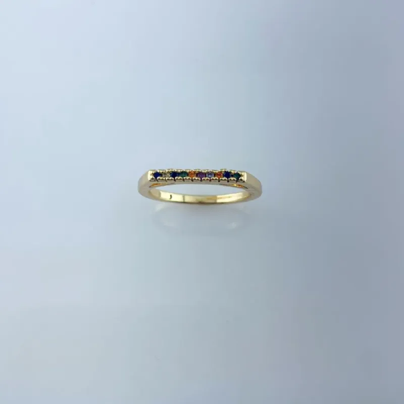 Anel com Minizircônias Coloridas Folheado a Ouro 18k