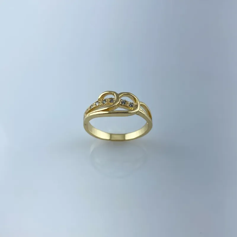 Anel com Zircônia e Design de Meia Onda Folheado a Ouro 18k