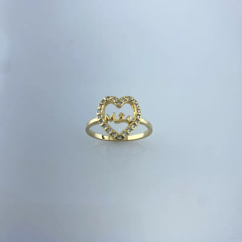 Anel Coração Mãe Cravejado com Zircônias Folheado a Ouro 18k