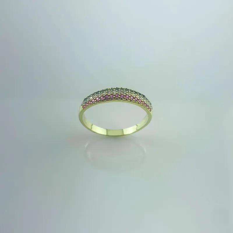 Anel Cravejado com Zircônia Colorida Folheado a Ouro 18k