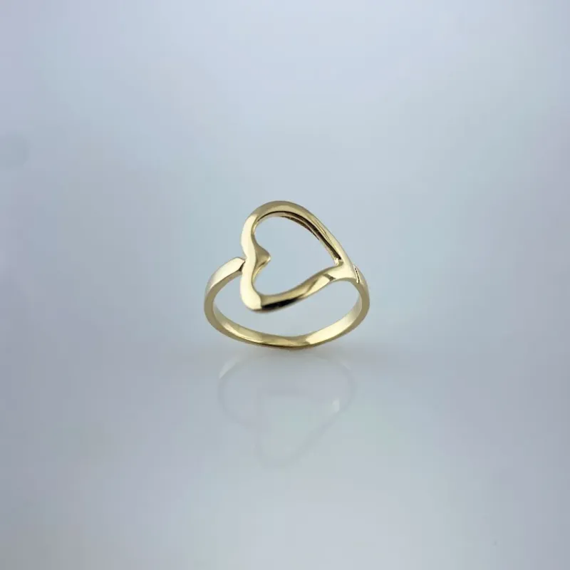 Anel Design de Coração Vazado Lateral Folheado a Ouro 18k