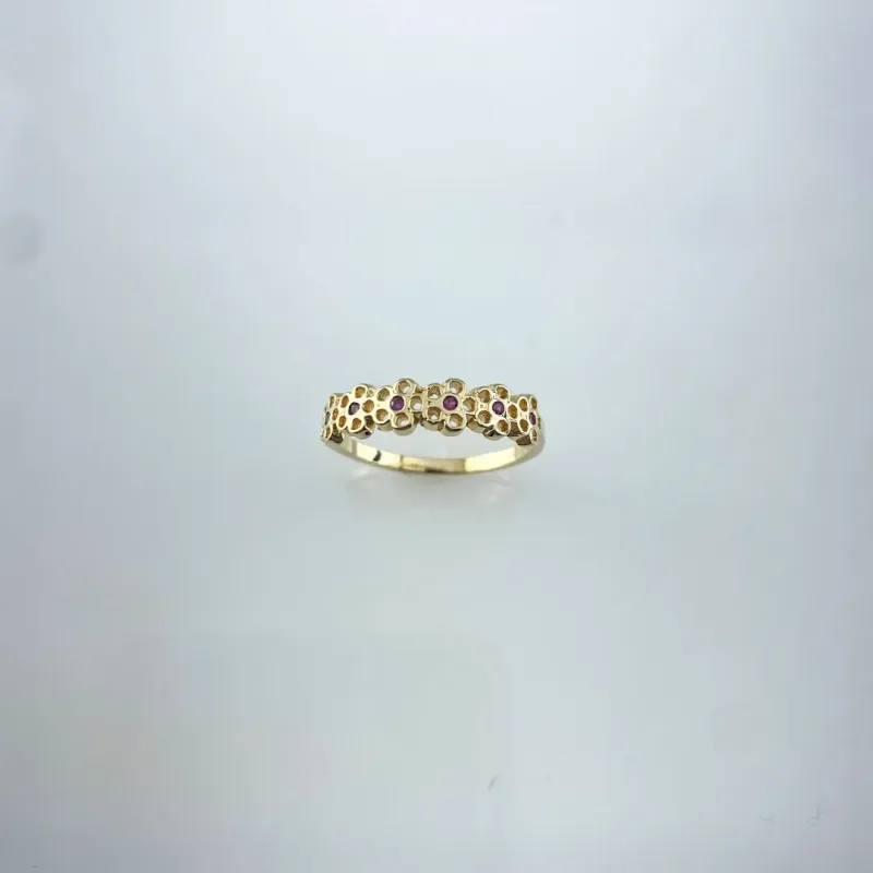 Anel Flores Vazadas com Microzircônia Colorida Folheado a Ouro 18k