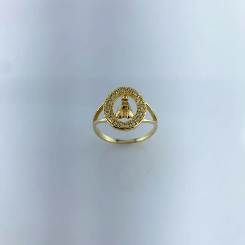 Anel Nsa. Sra. Aparecida Cravejado em Zircônias Folheado a Ouro 18k